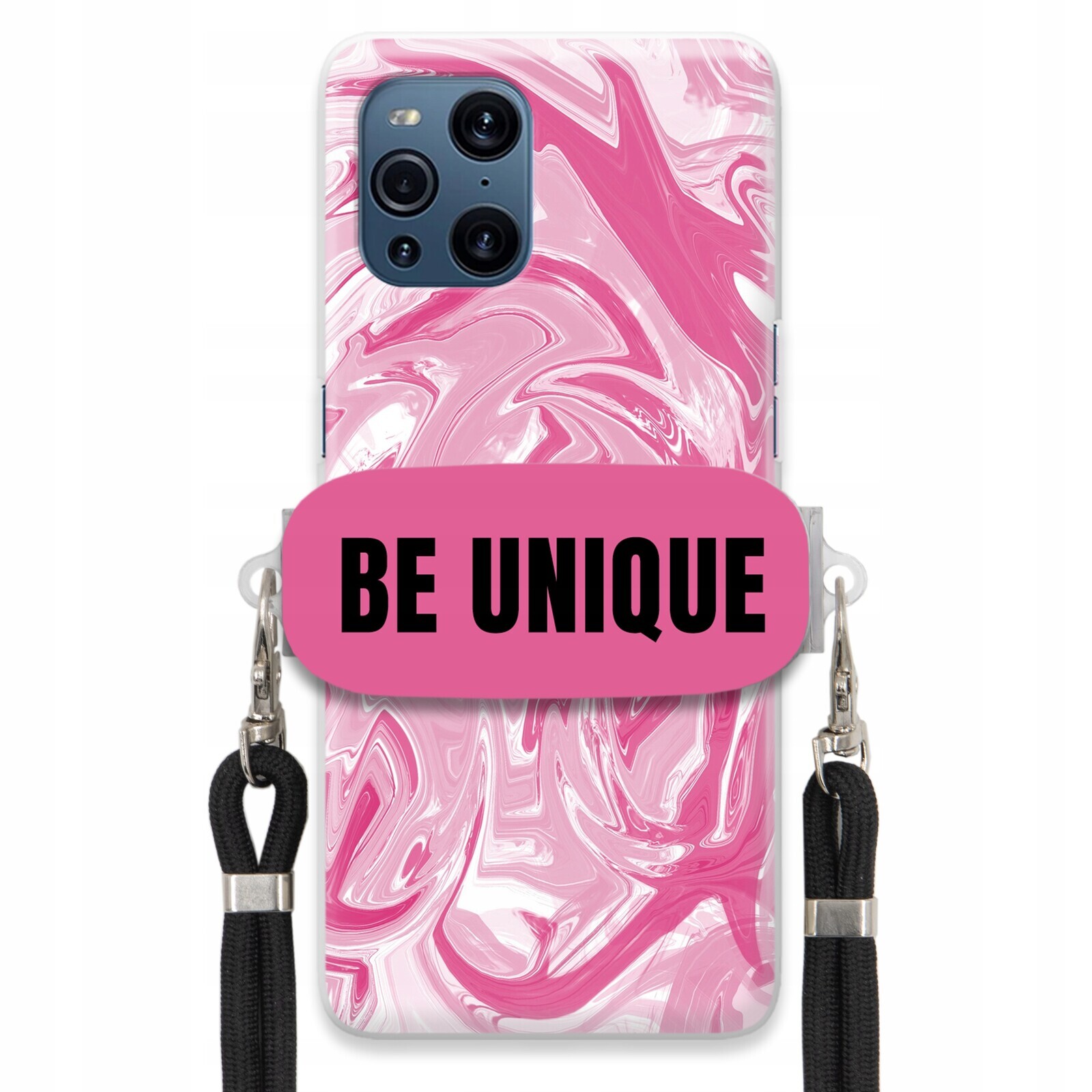 Pouzdro pro Oppo Find X3 Case Uchytky Šňůrka Černá Růžová Mramor Be Unique