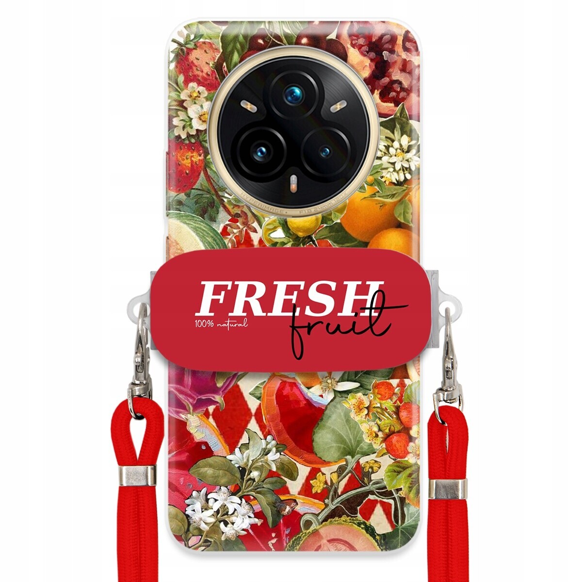 Pouzdro pro Realme 14 Pro Plus 5G Červené Crossbody vodítko Držák Fresh Fruit