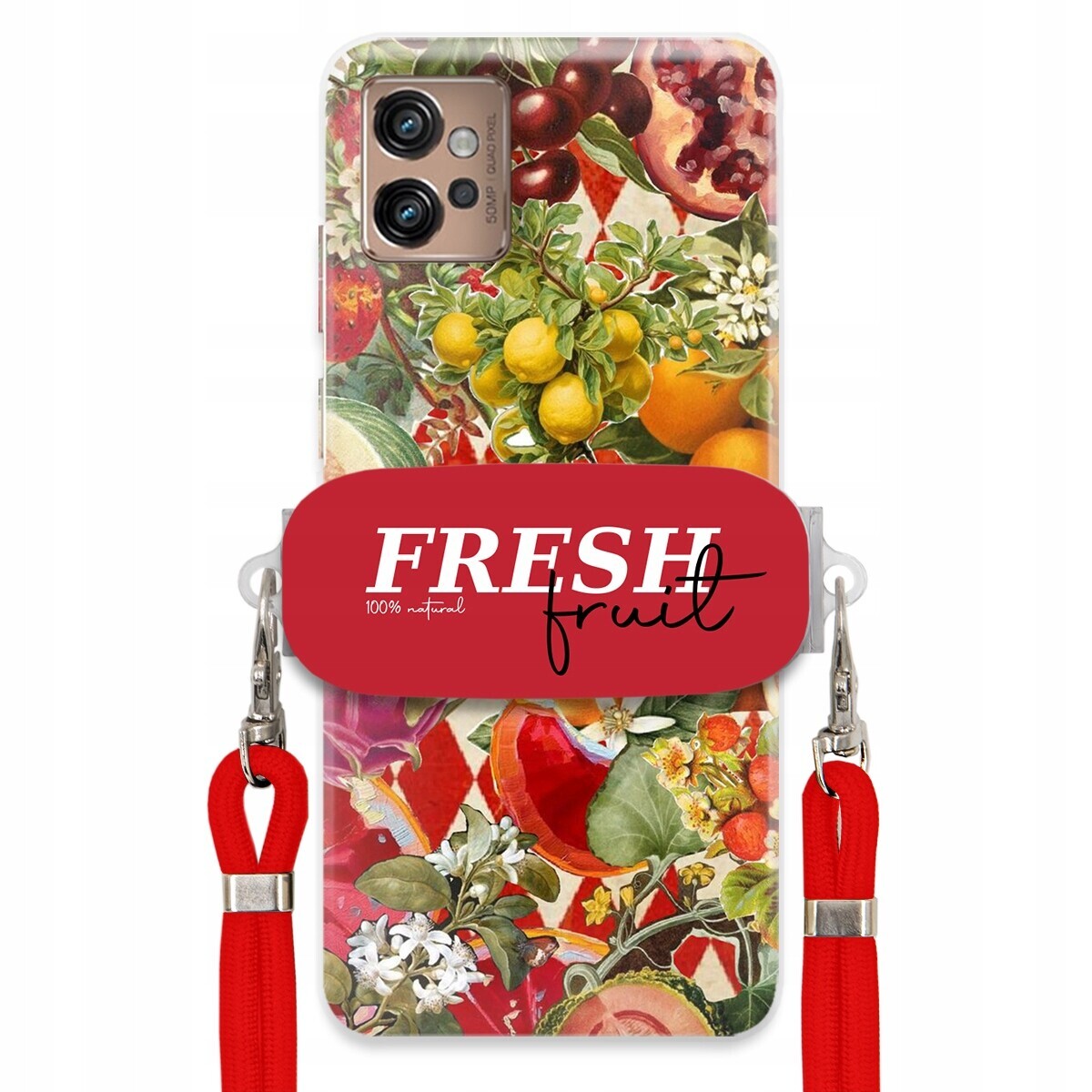 Pouzdro pro Motorola G32 Červené Crossbody vodítko Držák Fresh Fruit Ovocné