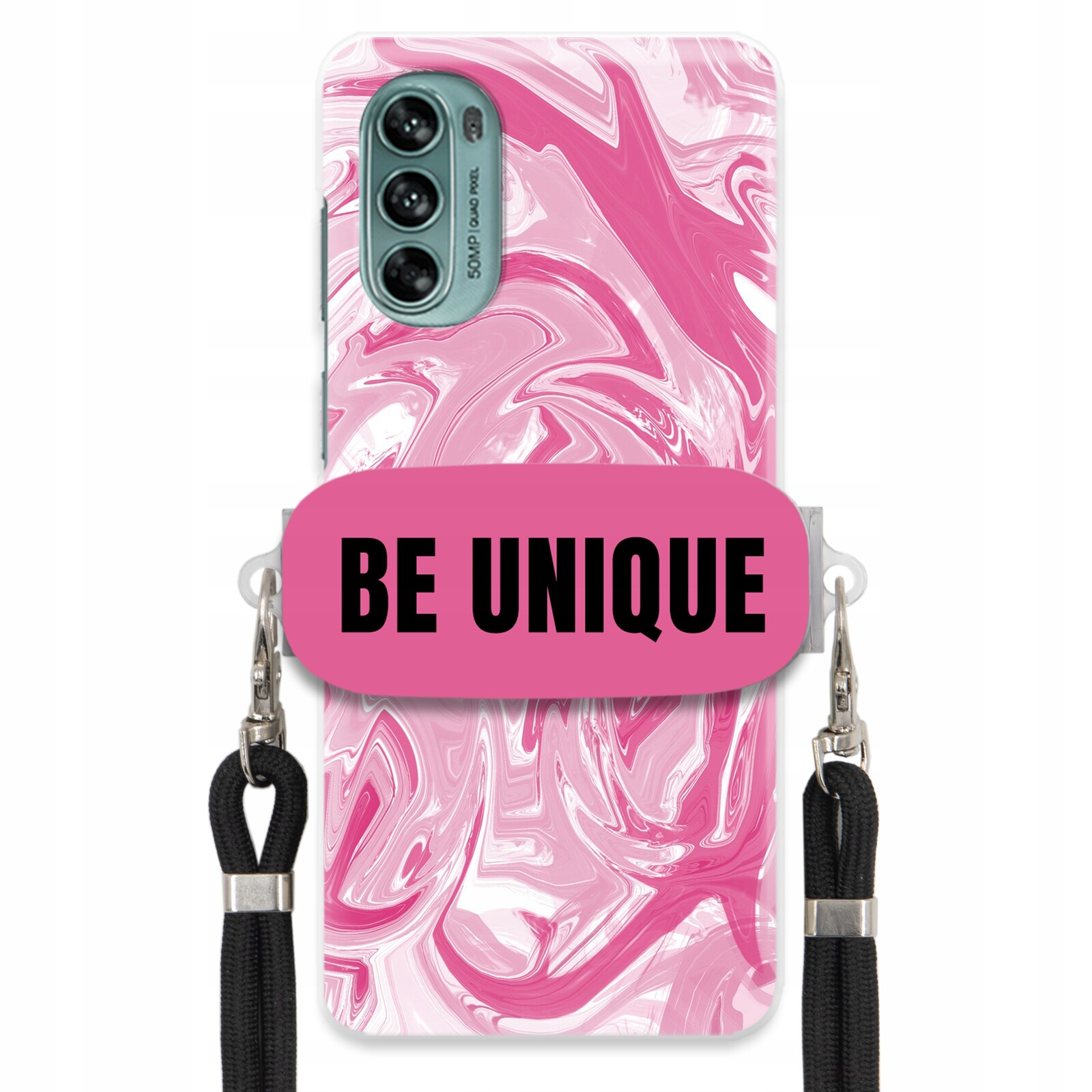 Pouzdro pro Motorola G62 5G úchytka na šňůrku Černá Růžová Mramorová Unique