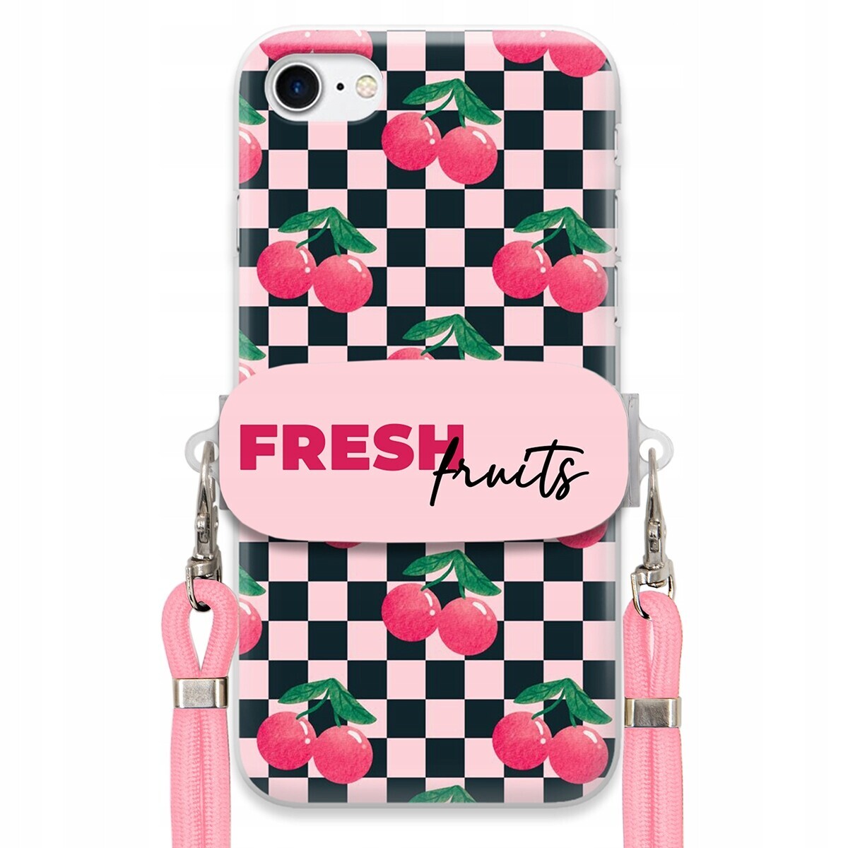Pouzdro pro iPhone 7 Růžové vodítko Funkční rukojeť Fresh Fruits Šachovnice