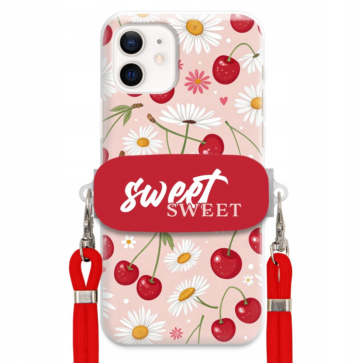 Pouzdro pro iPhone 12 Červené vodítko držák Sweet Sweet Višeň a sedmikráska