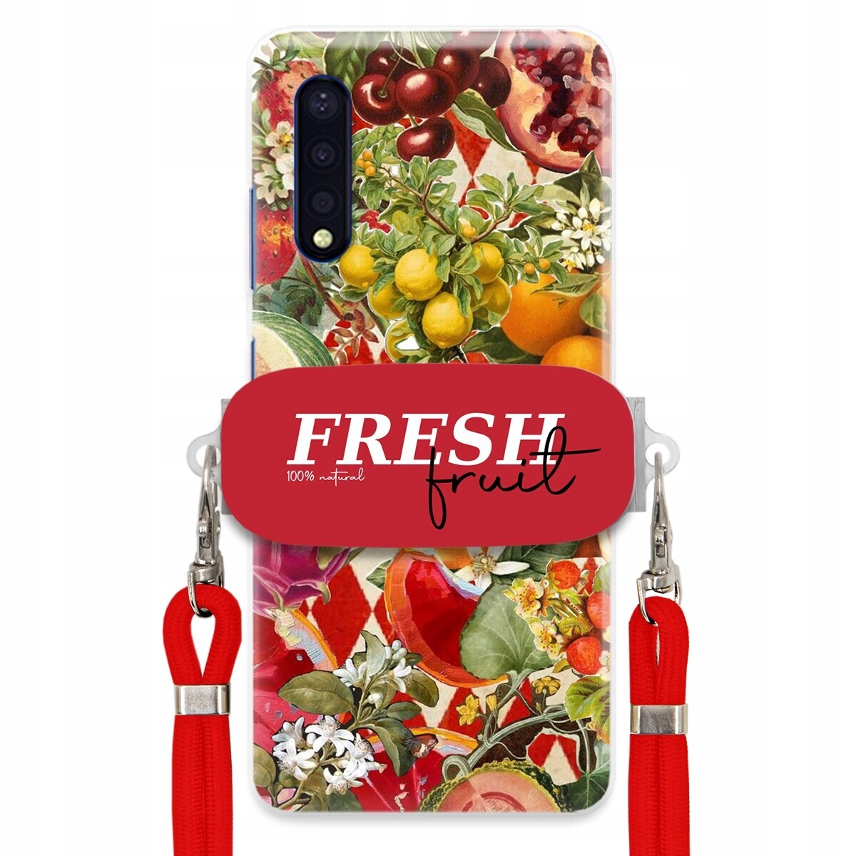 Pouzdro pro Samsung A41s Červené Crossbody vodítko Držák Fresh Fruit Ovocné