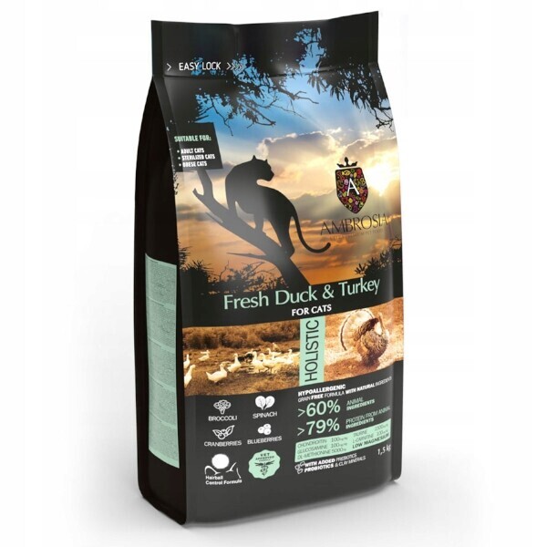 Ambrosia Light Čerstvá Kachna a Krůta 5 kg Suché Krmivo pro kočky