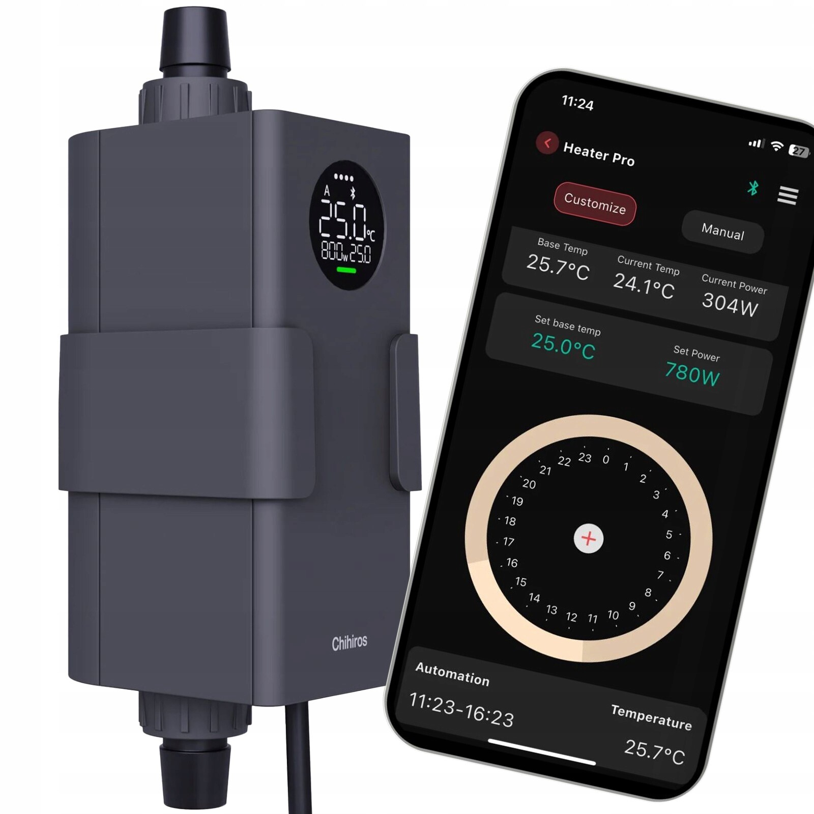 Venkovní Akvarijní Ohřívač 10-1000W 16/22 Ovládaný Aplikací Vody