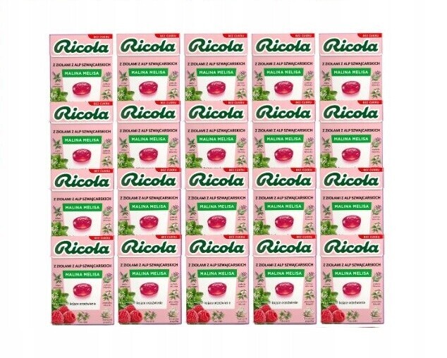 20 kusů x 27,5 gramů Ricola bonbóny Malina Melisa