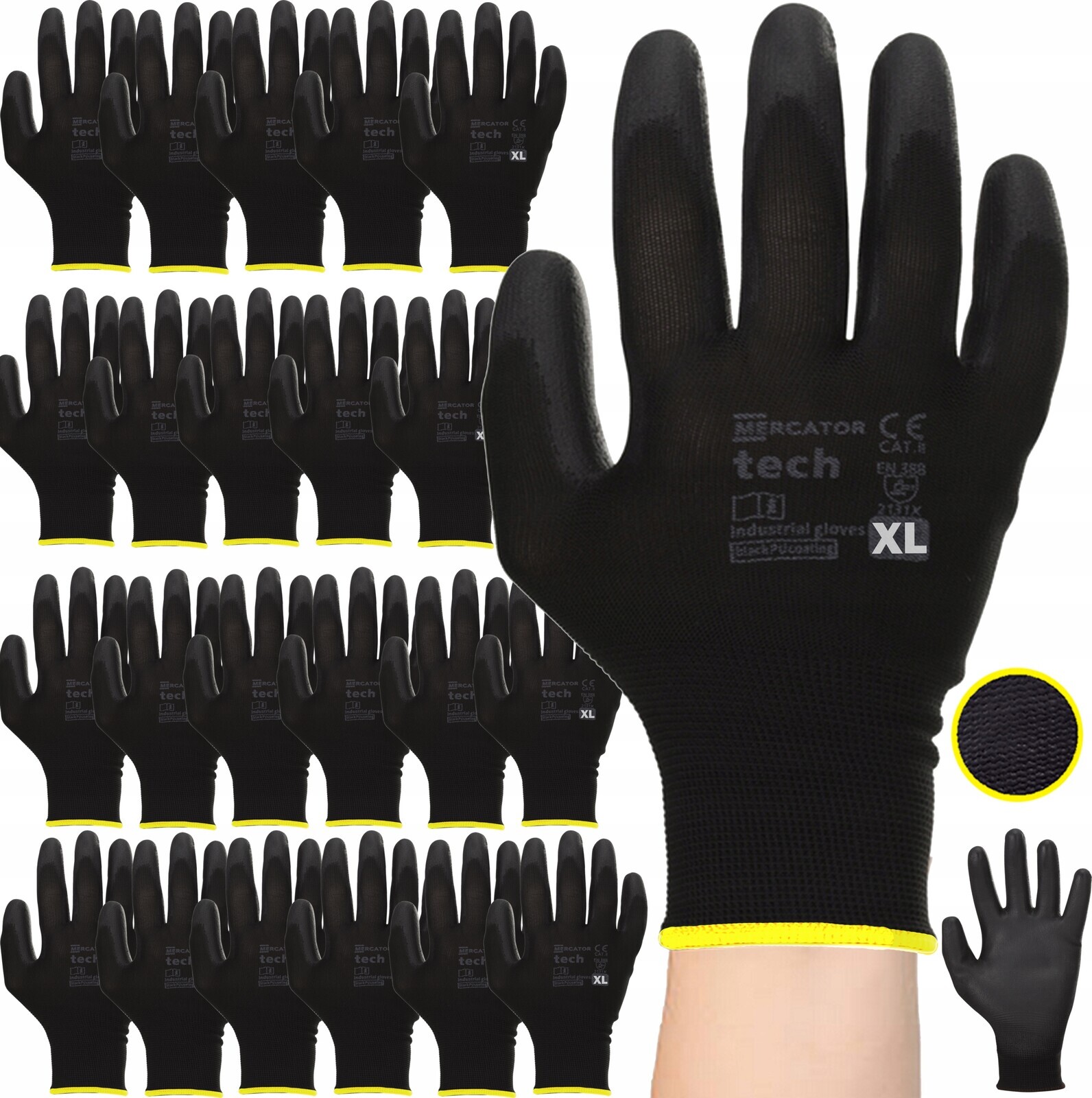 Černé černé pracovní rukavice Tech Poliur Mercator r.XL 120 párů