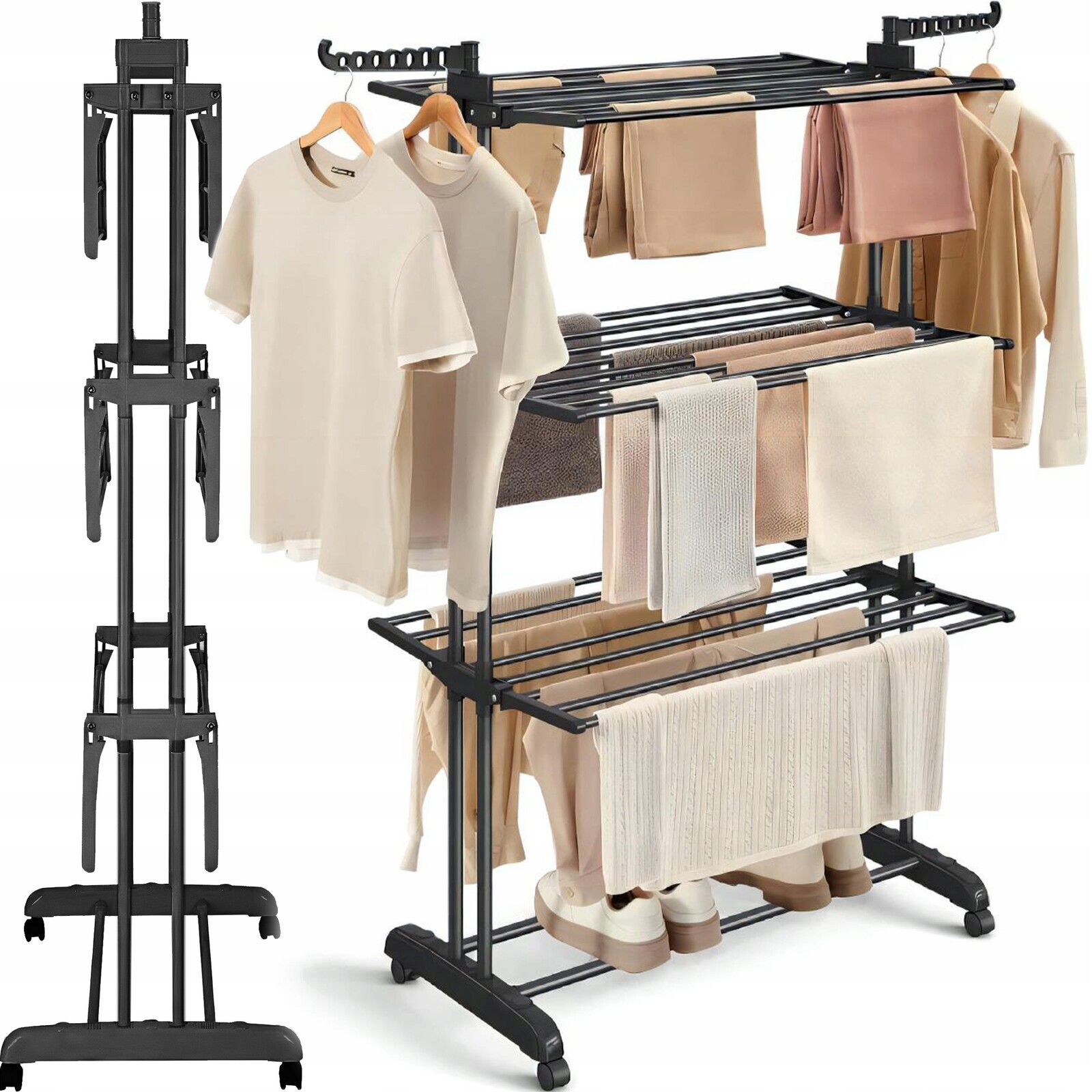 Sušák na Prádlo Oblečení Vertikální Stojící Kolečka Velká Balkonová Černá