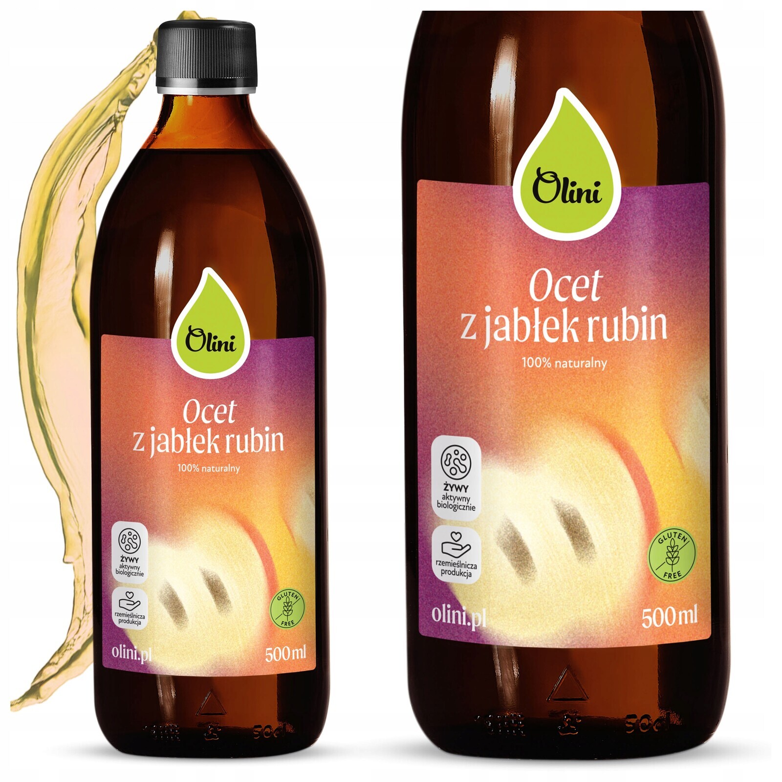 Jablečný ocet Olini z jablek Rubín 100% přírodní Nepasterizovaný 500 ml