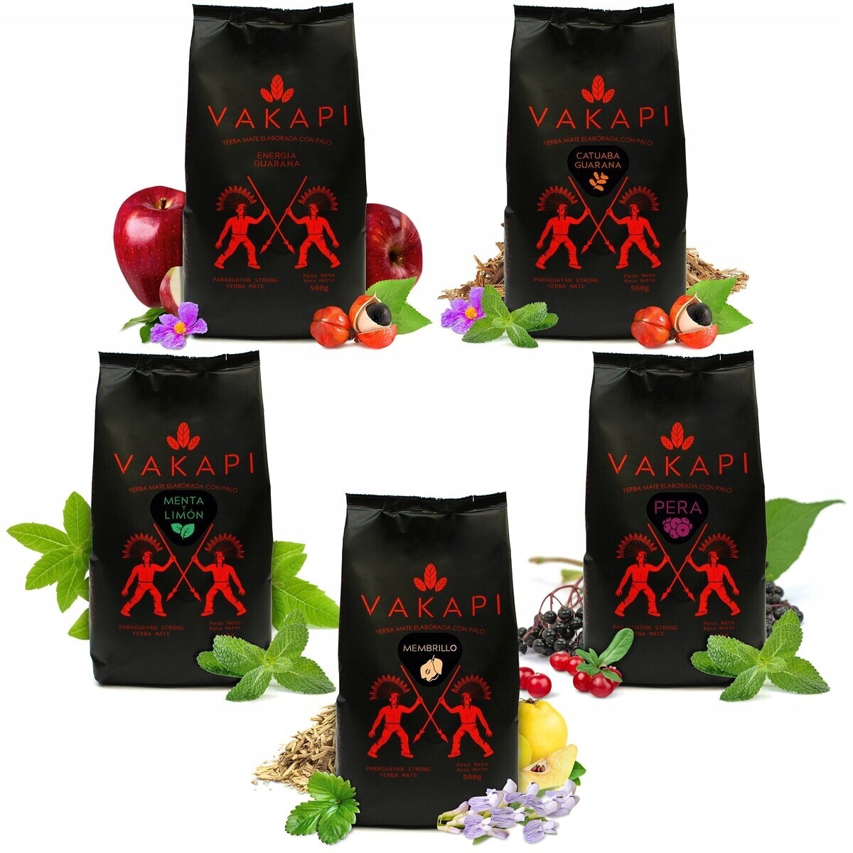 Sada Yerba Mate Vakapi 5 x 500g různé ovocné příchutě, zásoba 2,5 kg