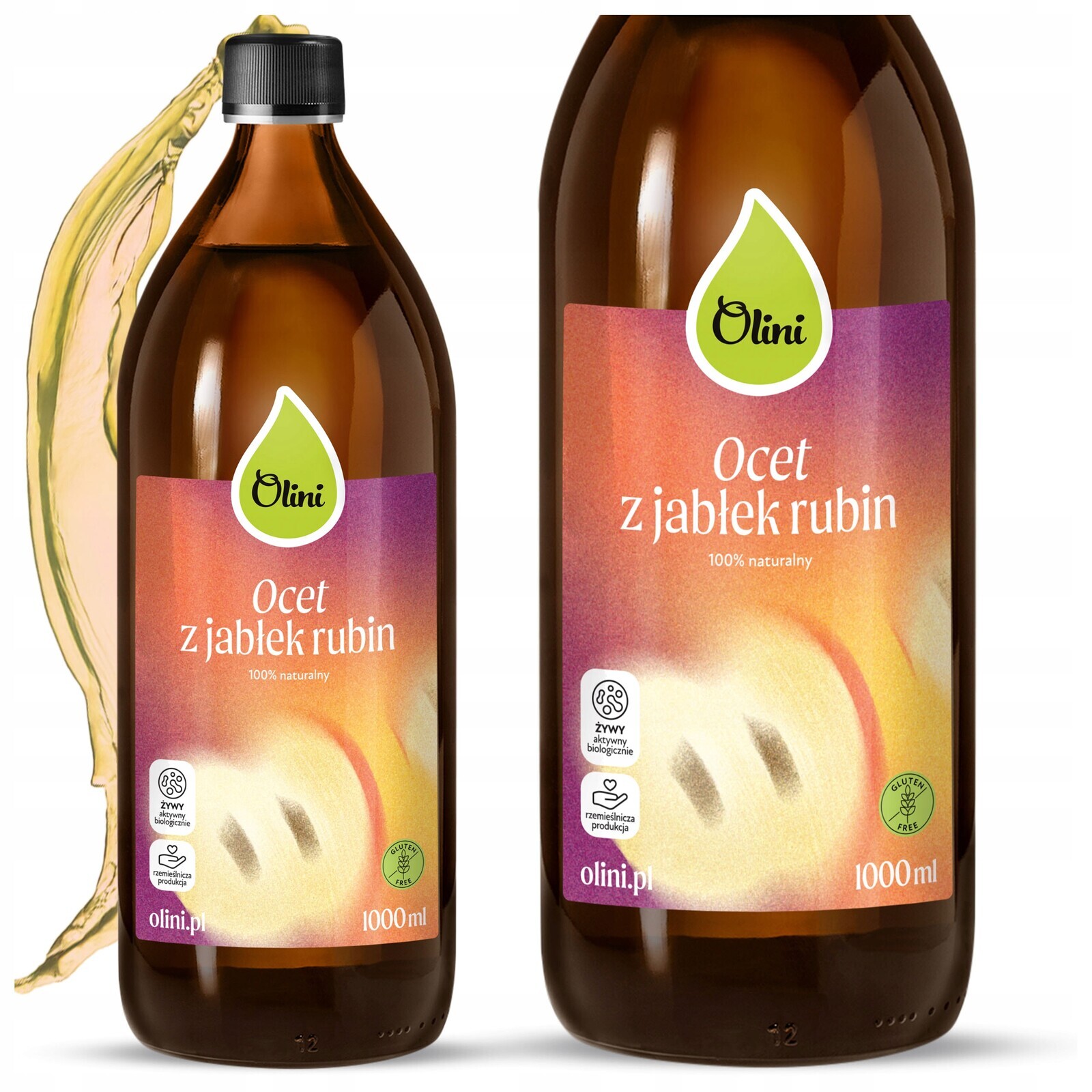 Jablečný ocet Olini z jablek Rubín 100% přírodní Nepasterizovaný 1L