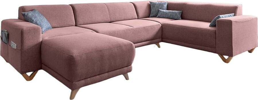 Růžová rozkládací/s úložným prostorem rohová pohovka (pravý roh/do 