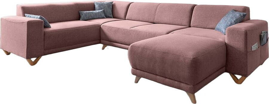 Růžová rozkládací/s úložným prostorem rohová pohovka (levý roh/do