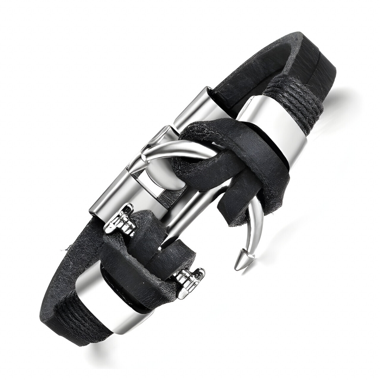 Kožený náramek Gaira Anchor - černý-stříbrný