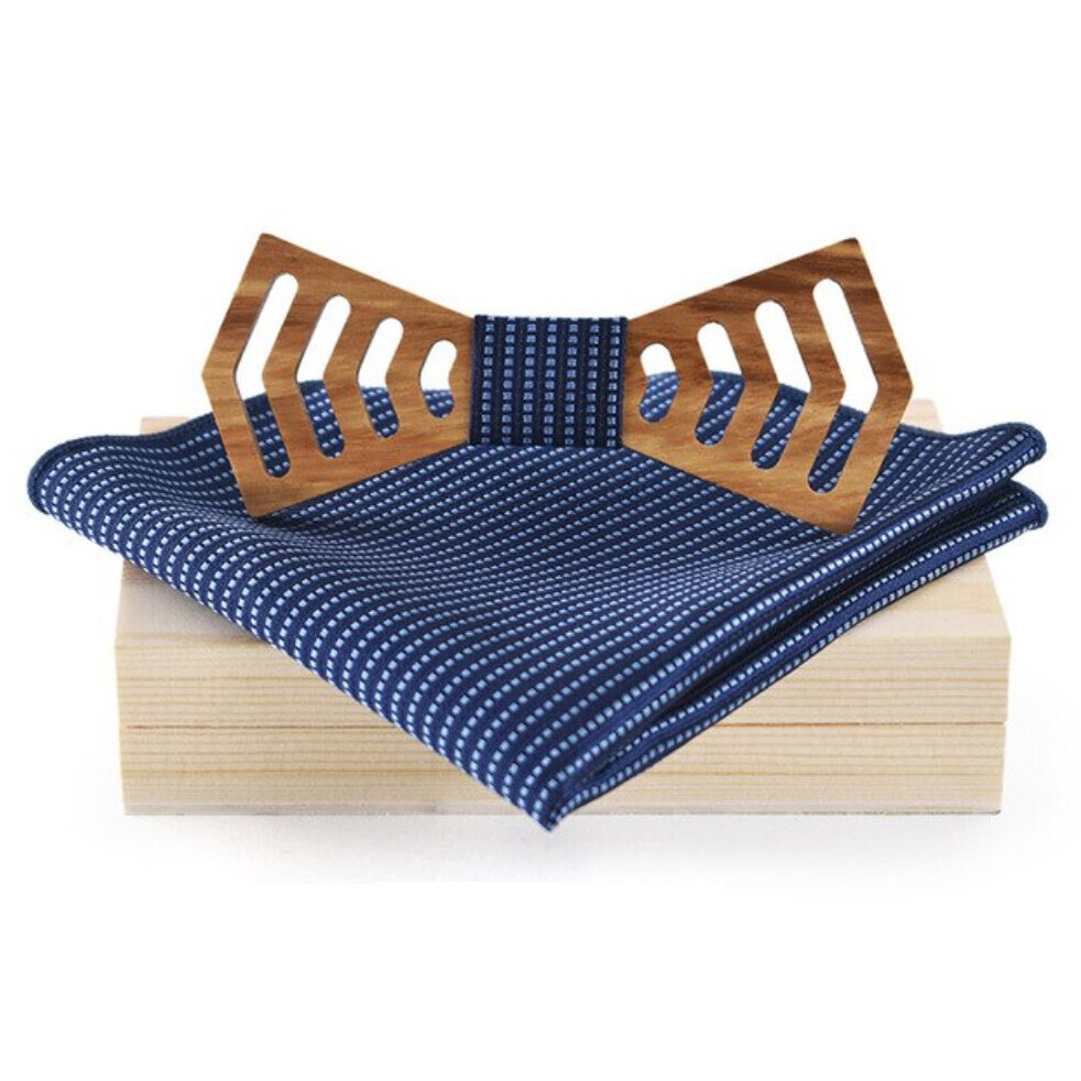 Dřevěný motýlek s kapesníčkem Gaira - hnědý-modrý