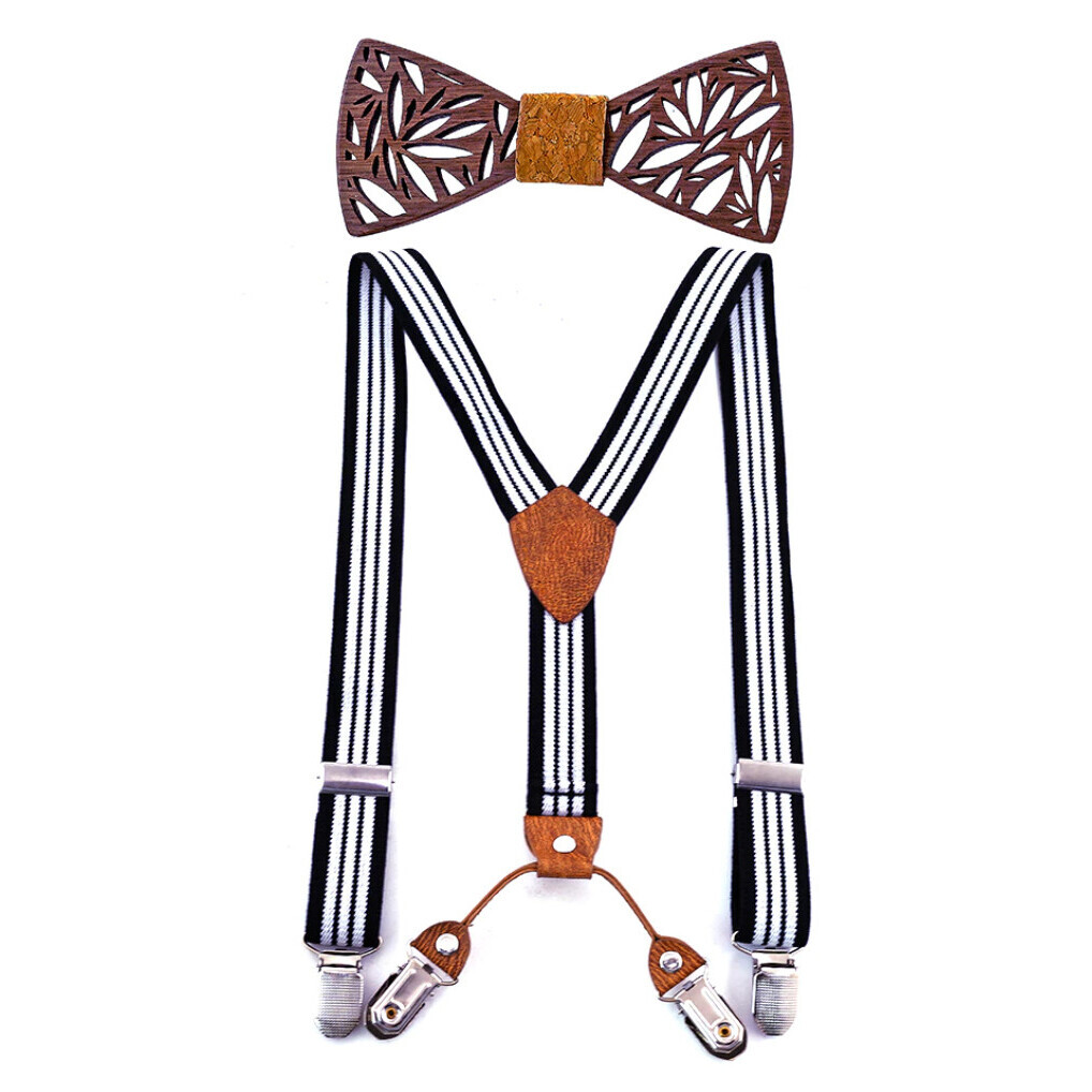 Dřevěný motýlek dětský s kšandami Gaira - hnědý-černý