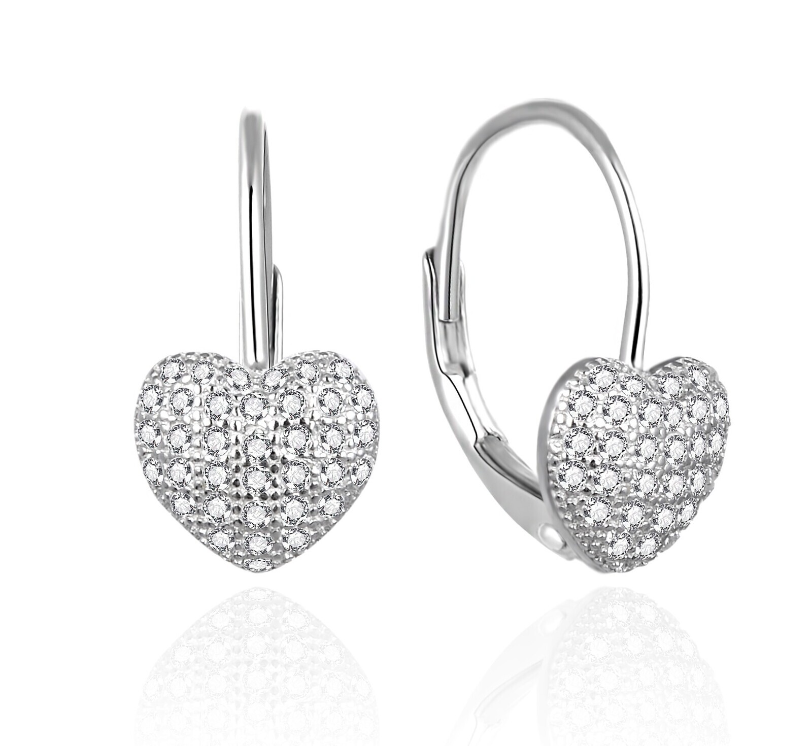 Agato Stříbrné visací náušnice Srdíčka se zirkony AGT-E195LW