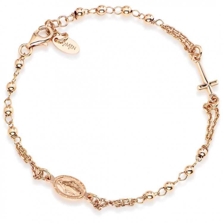 Amen Růžově pozlacený stříbrný náramek Rosary BROR3