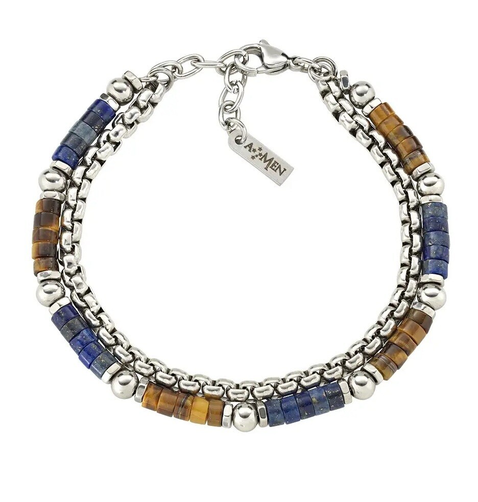 Amen Dvojitý pánský náramek s tygřím okem a lazuritem ACBR2BBBLM