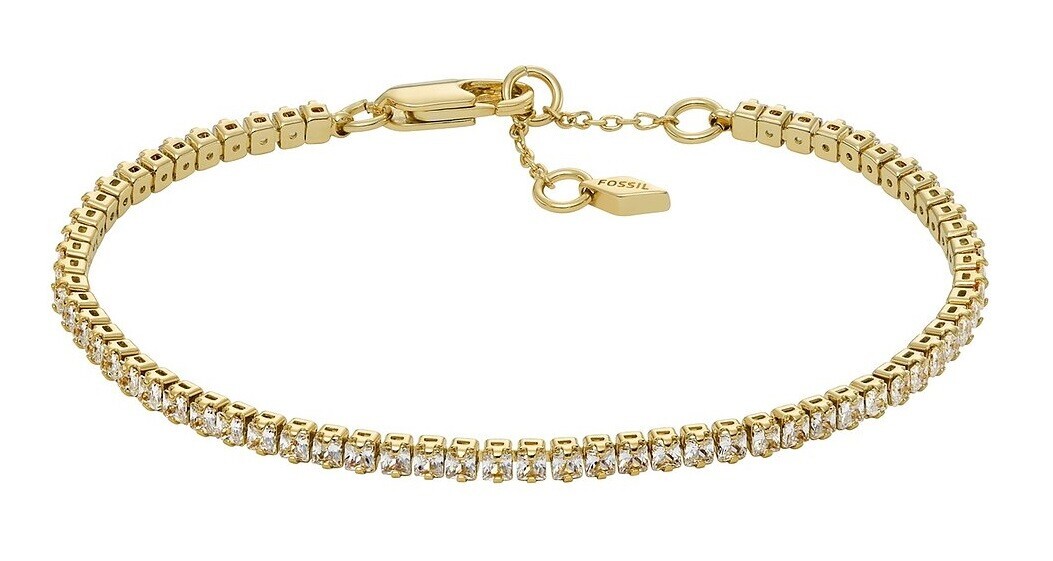Fossil Pozlacený tenisový náramek s krystaly Ellis JA7214710