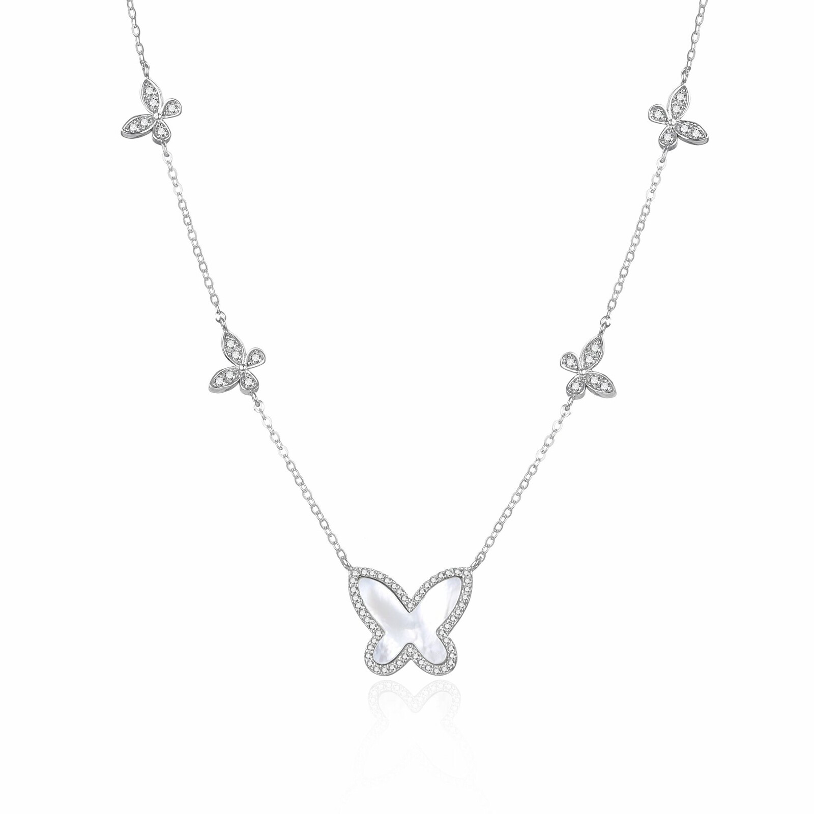 Agato Stříbrný náhrdelník s perletí Motýl AGT-N047W