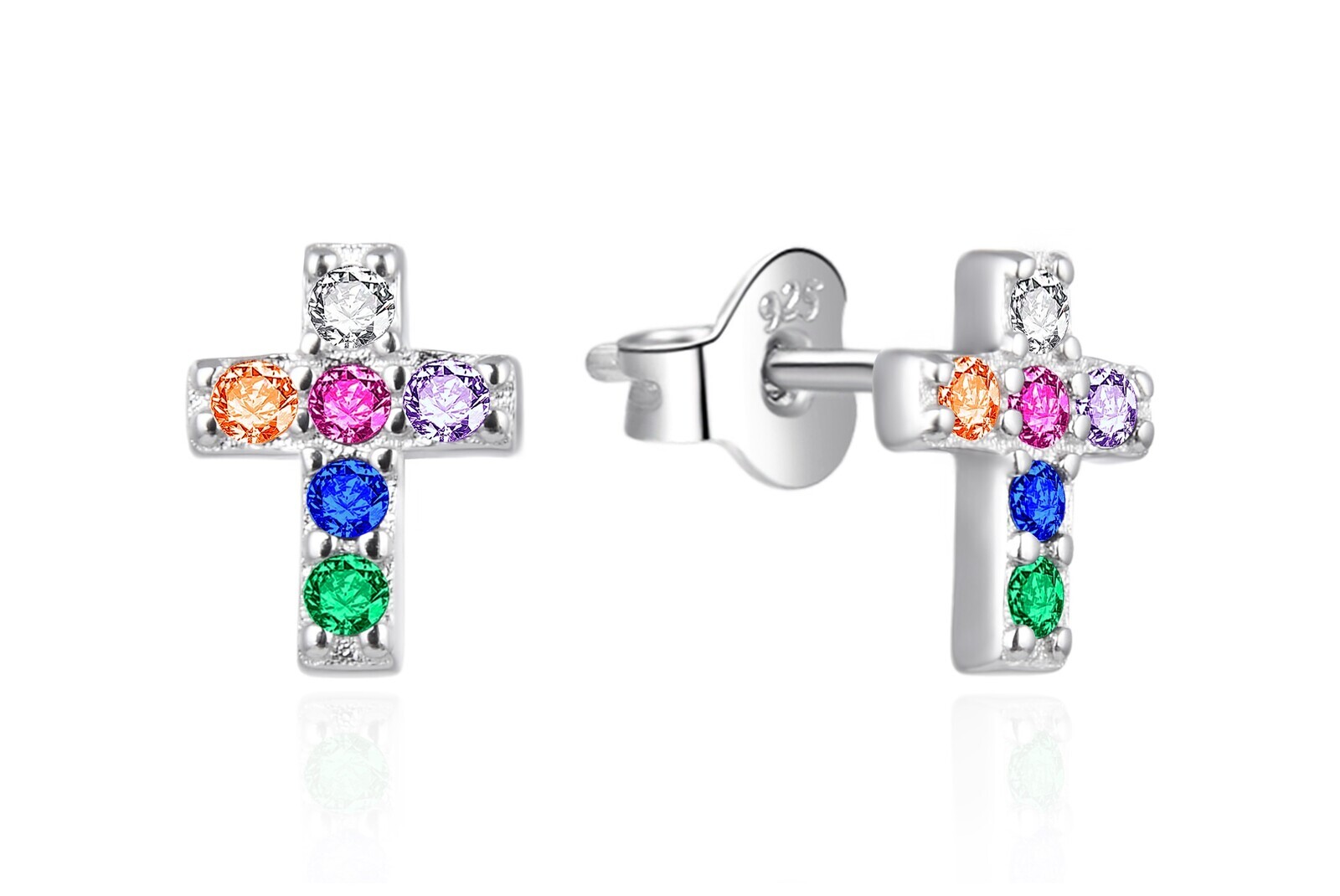 Agato Stříbrné náušnice Křížek s barevnými zirkony AGT-E169PC