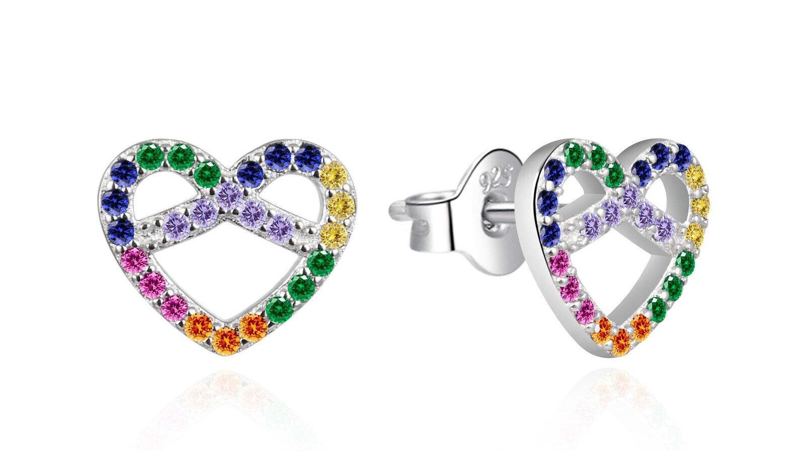 Agato Srdíčkové stříbrné náušnice s barevnými zirkony AGT-E173PC