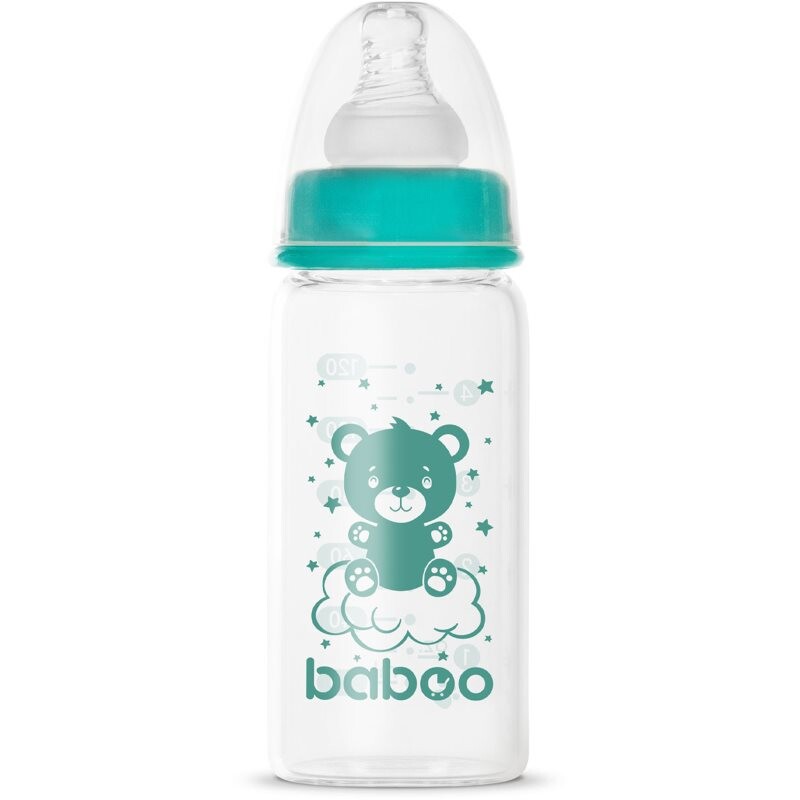 Baboo Anti-colic Glass Feeding Bottle Narrow Neck skleněná kojenecká láhev 0m+ 120 ml