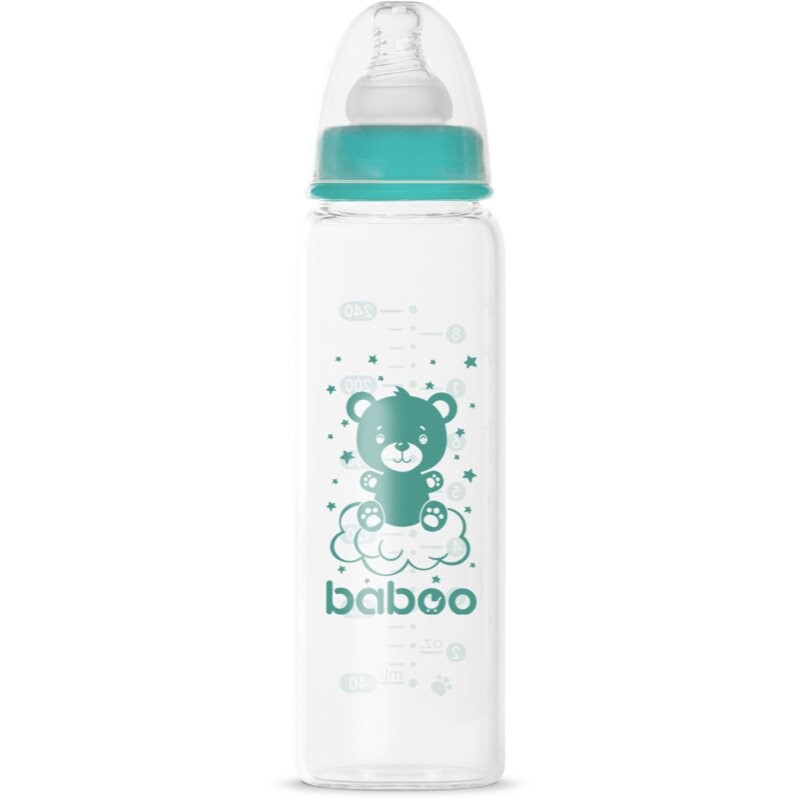 Baboo Anti-colic Glass Feeding Bottle Narrow Neck skleněná kojenecká láhev 3m+ 240 ml