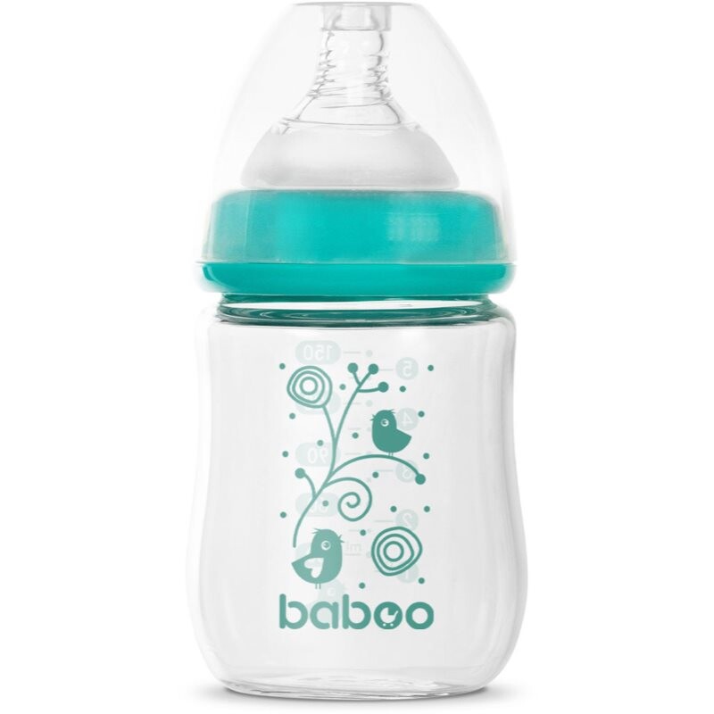 Baboo Anti-colic Glass Feeding Bottle Wide Neck skleněná kojenecká láhev 0m+ 150 ml