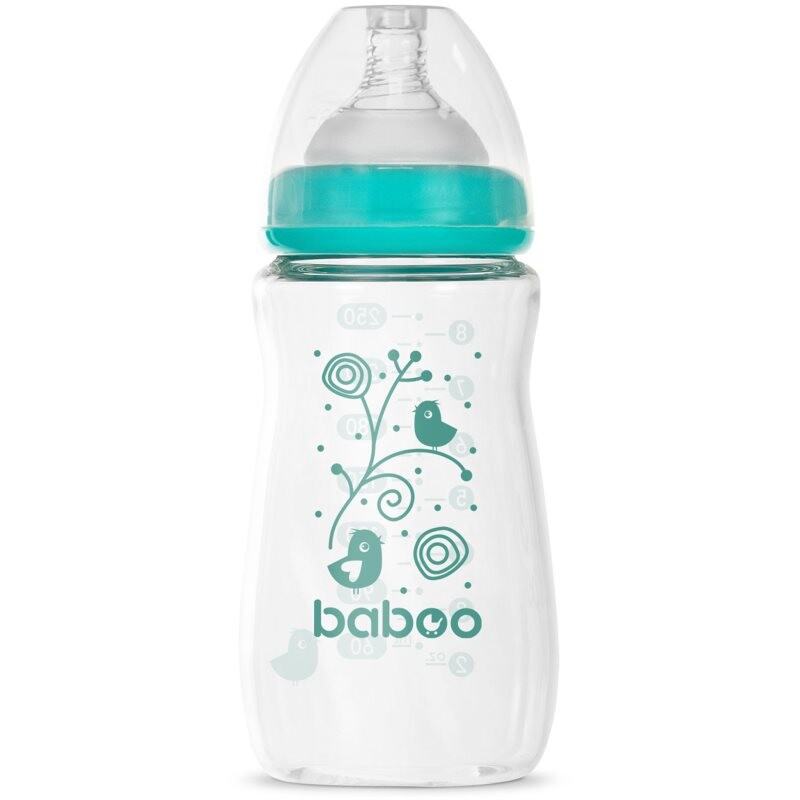 Baboo Anti-colic Glass Feeding Bottle Wide Neck skleněná kojenecká láhev 3m+ 250 ml