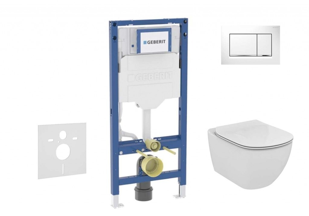 GEBERIT Duofix Set předstěnové instalace, klozetu Tesi a sedátka softclose, tlačítko Sigma30, bílá/lesklý chrom SANI11CD3136