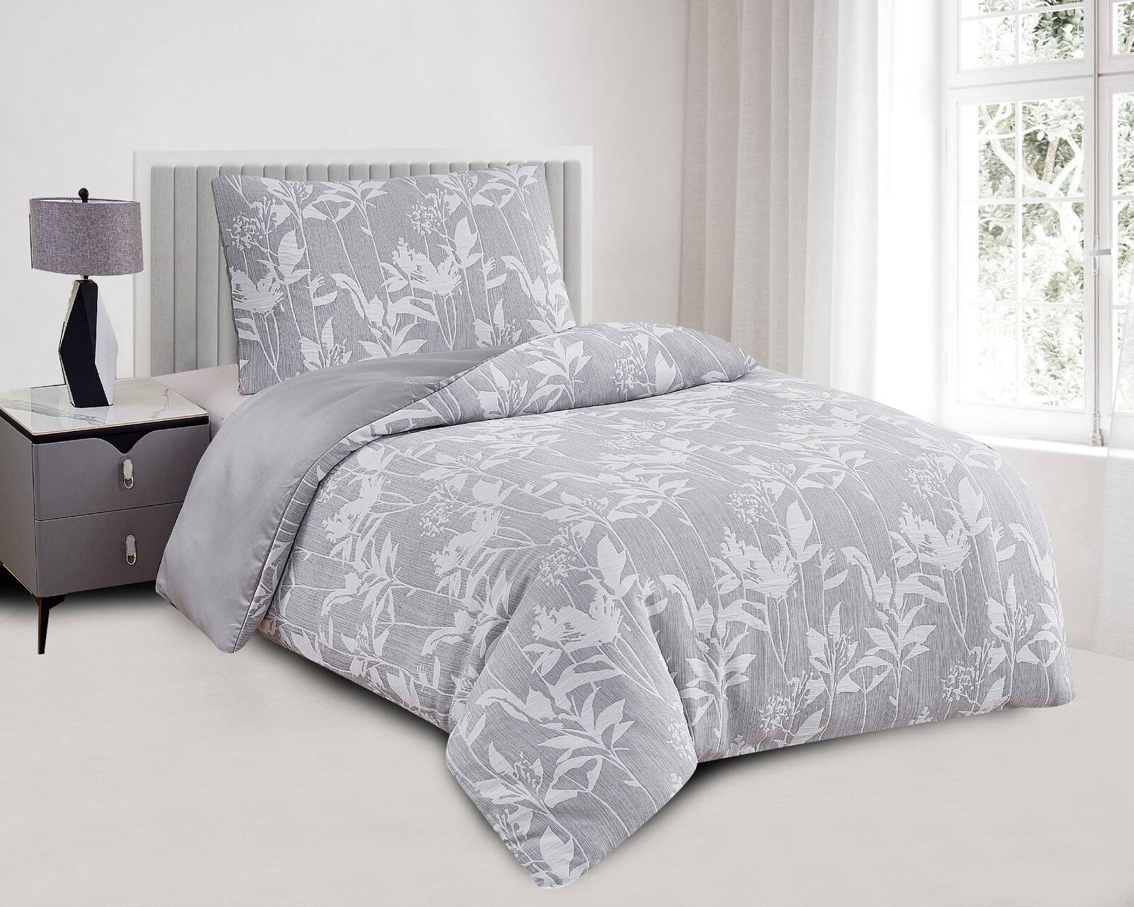 Jahu Saténové povlečení s žakárovým vzorem 140x200 + 70x90 cm - Alabama šedá