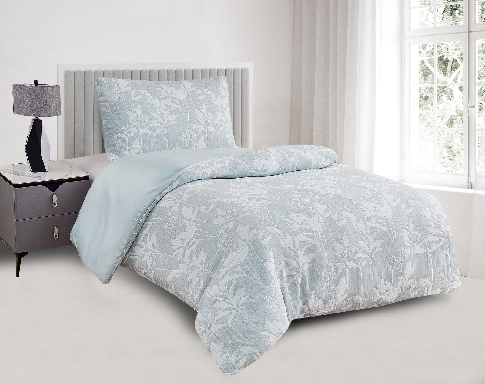 Jahu Saténové povlečení s žakárovým vzorem 140x200 + 70x90 cm - Alabama zelená