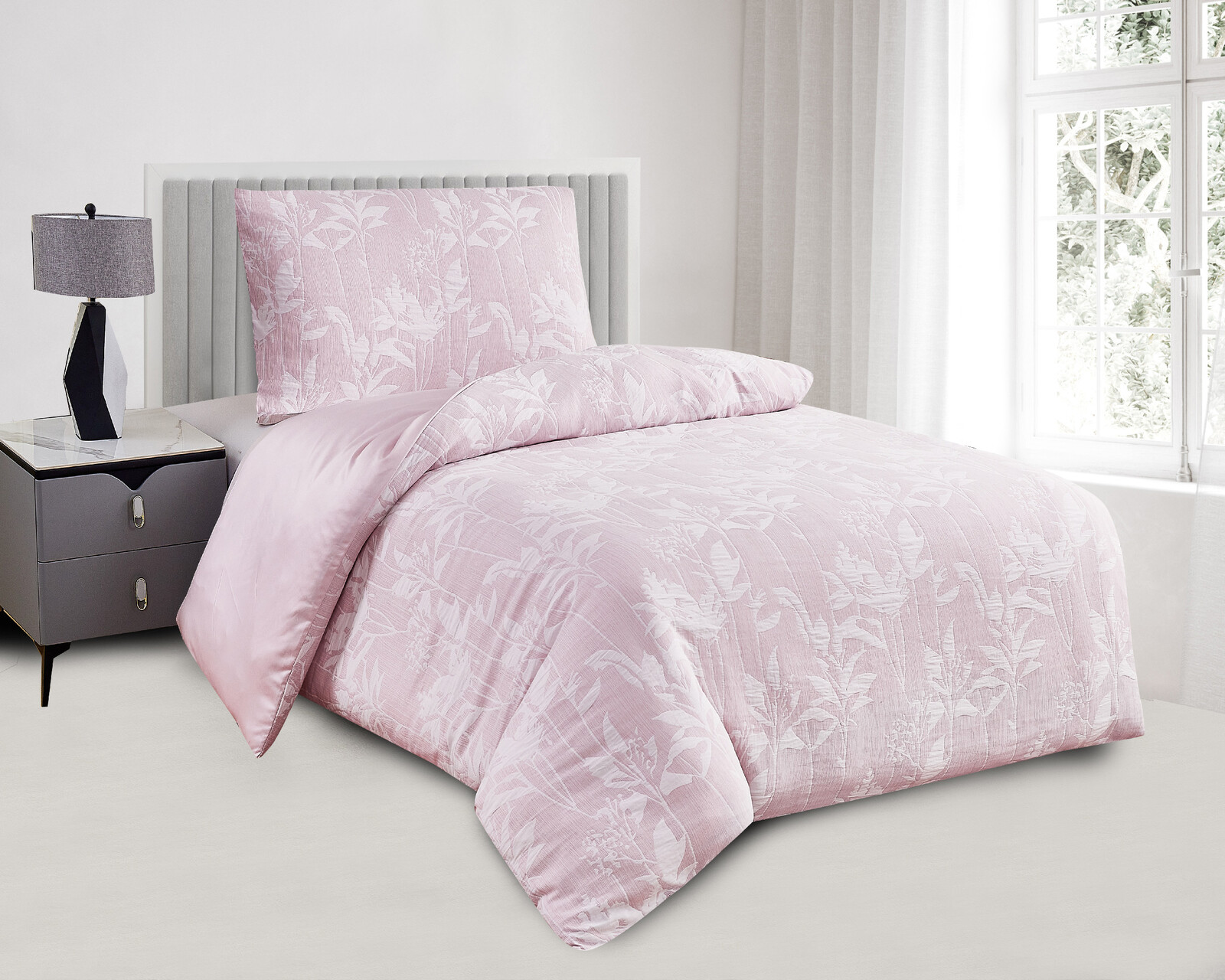 Jahu Saténové povlečení s žakárovým vzorem 140x200 + 70x90 cm - Alabama růžová