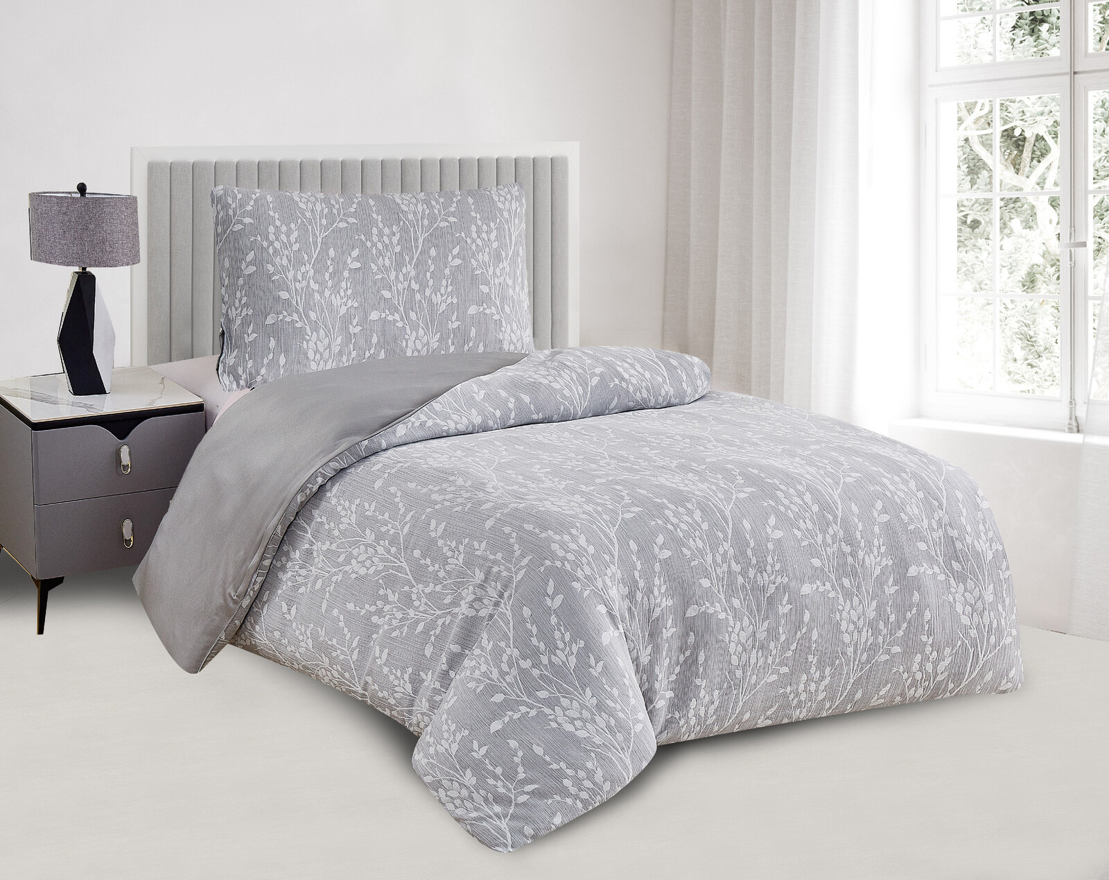 Jahu Saténové povlečení s žakárovým vzorem 140x200 + 70x90 cm - Boston šedá