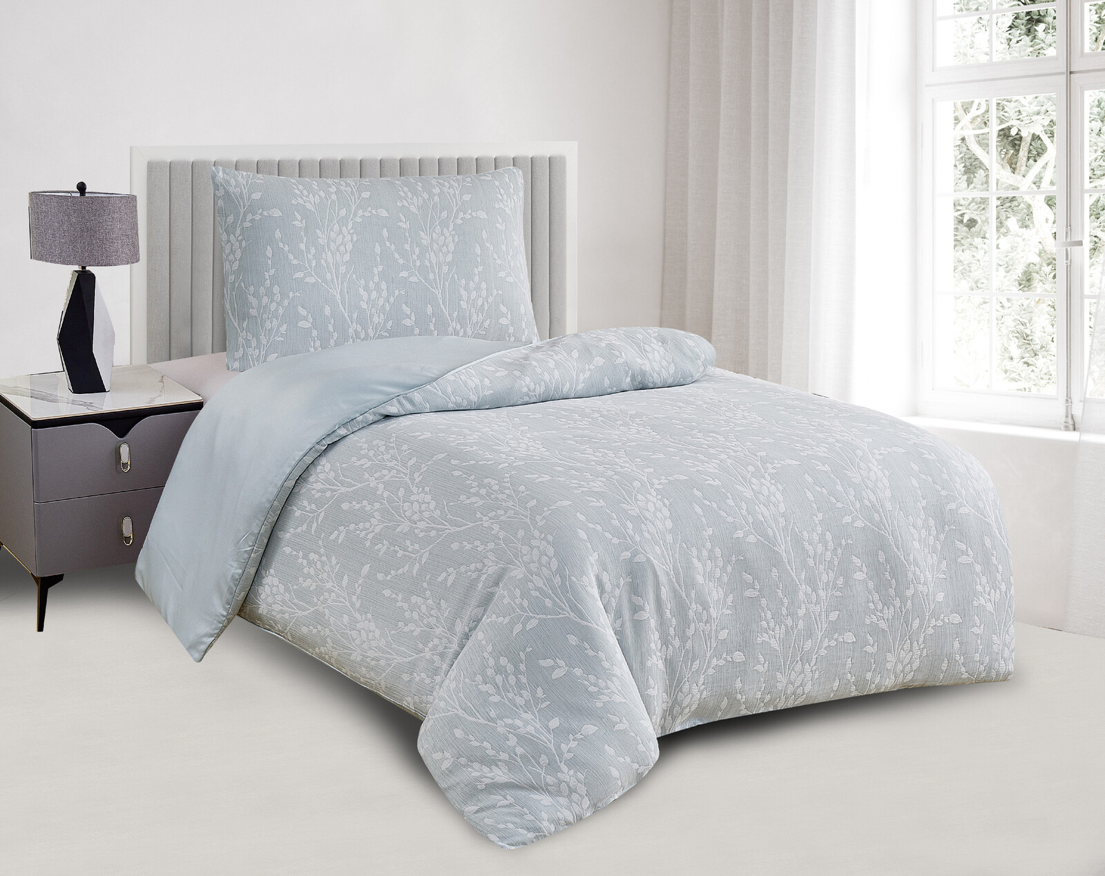 Jahu Saténové povlečení s žakárovým vzorem 140x200 + 70x90 cm - Boston zelená