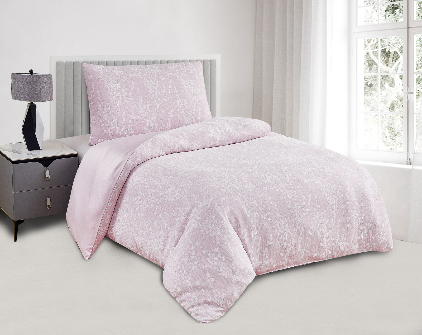 Jahu Saténové povlečení s žakárovým vzorem 140x200 + 70x90 cm - Boston růžová