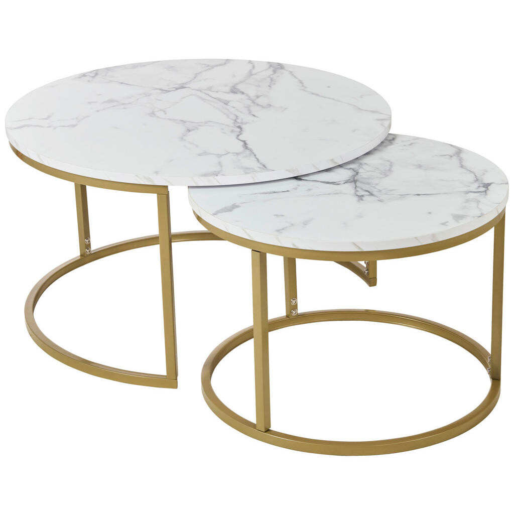 home24 SADA KONFERENČNÍCH STOLKŮ, bílá, barvy zlata, kov, kompozitní dřevo, 60-80/60-80/42-45 cm