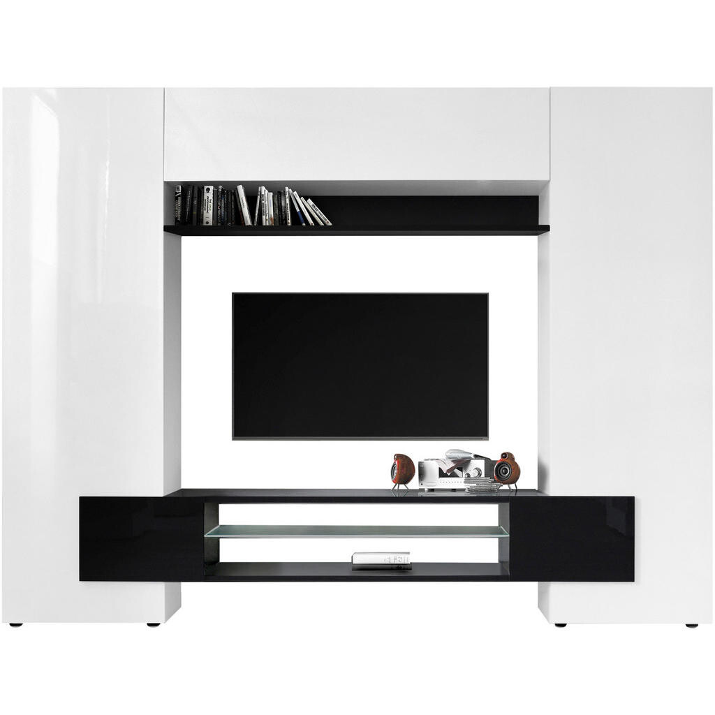 Carryhome OBÝVACÍ STĚNA, vysoce lesklá černá, vysoce lesklá bílá