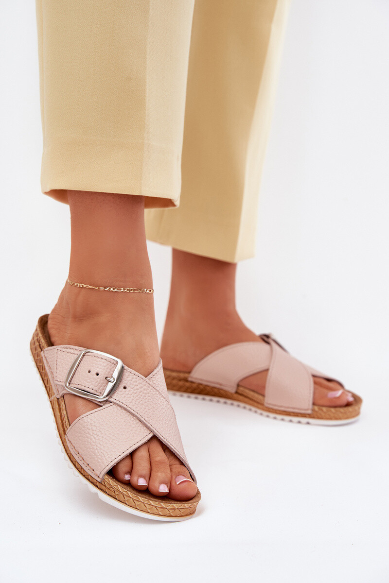 Kožené dámské pantofle s přezkou růžové Inblu