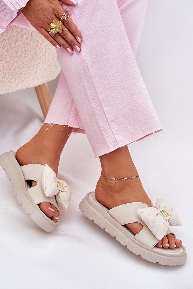 Dámské kožené sandály na platformě s mašlí CheBello