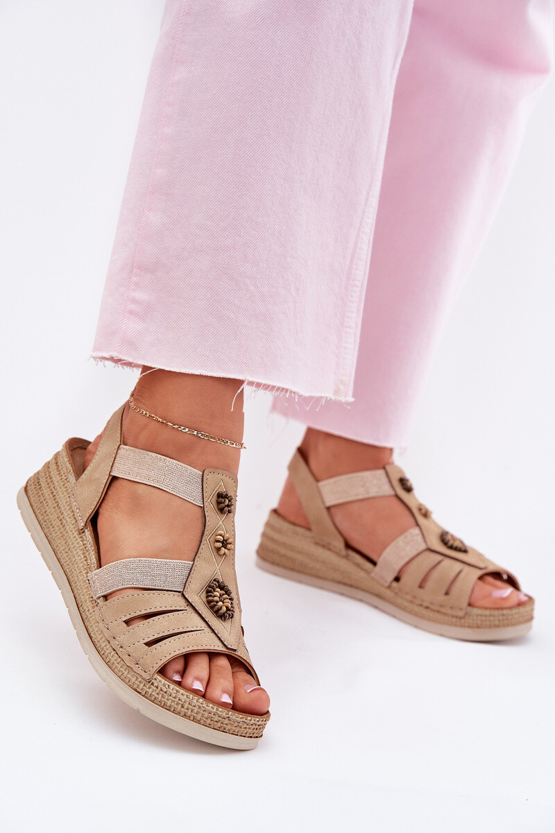 Dámské Sandály Na Klínu S Ozdobami Béžové Inblu