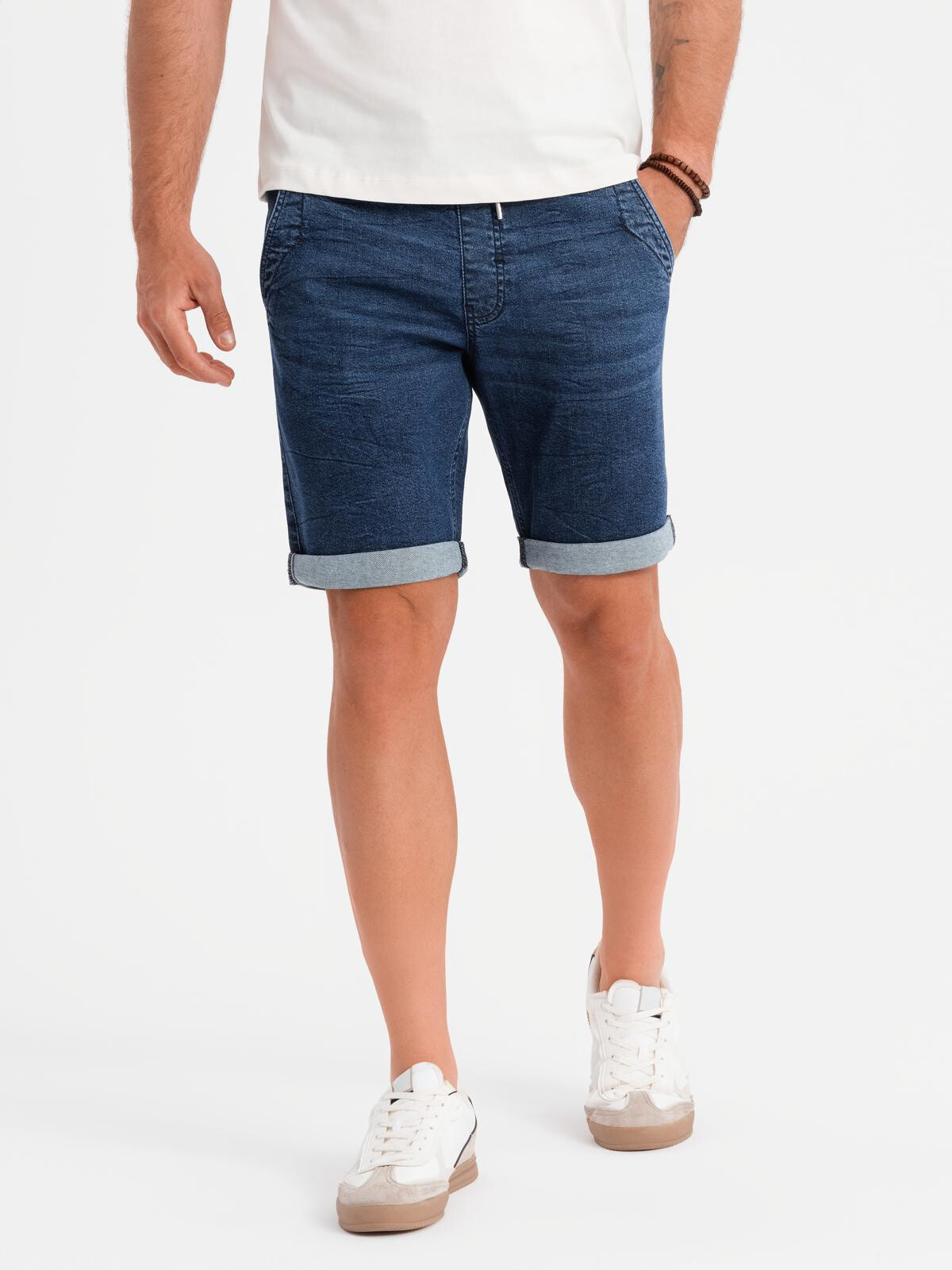 Ombre Men's denim shorts with rolled up leg - dark blue