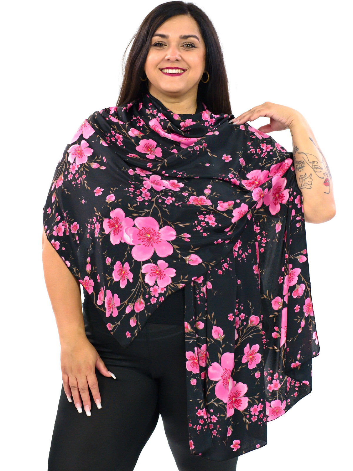 Maxi šátek Amaris - černá s růžovou