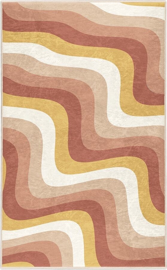 Okrově žlutý/starorůžový pratelný koberec 60x100 cm Creamy Strawberry Swirl – Mila Home