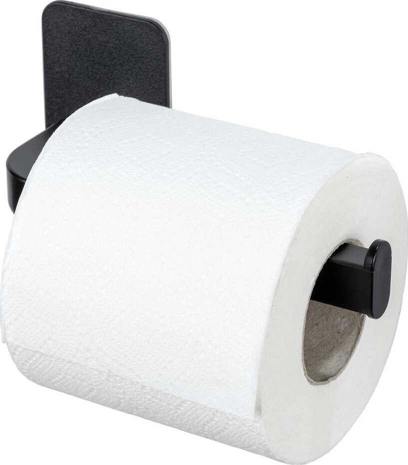 Černý plastový držák na toaletní papír bez vrtání Parma – Allstar