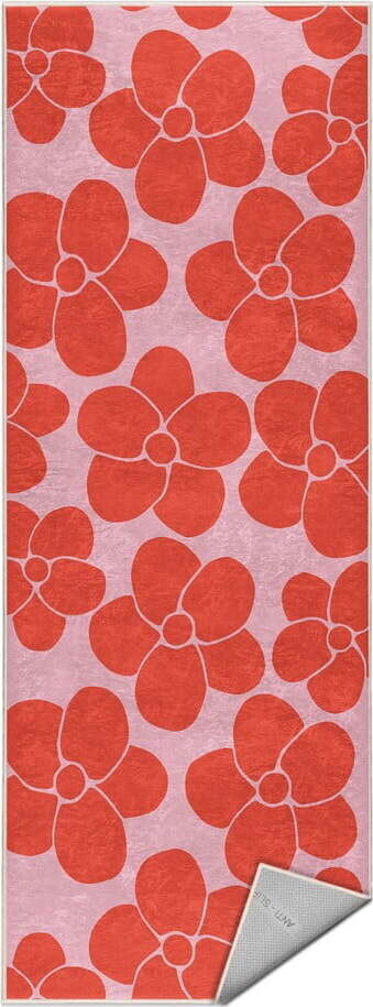 Červený/růžový pratelný běhoun 80x200 cm Poppy Fields – Mila Home