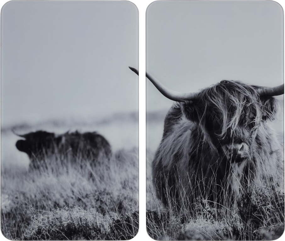 Kryty na sporák v sadě 2 ks z tvrzeného skla 30x52 cm Universal Highland Cattle – Wenko