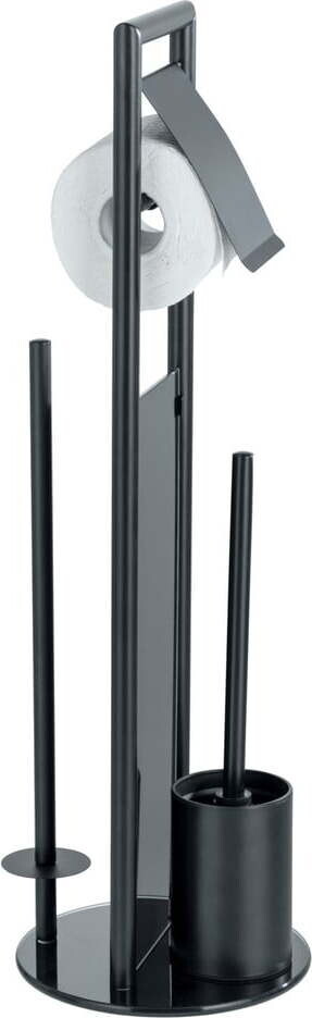 Černý stojan na toaletní papír se štětkou z nerezové oceli Ravina – Wenko